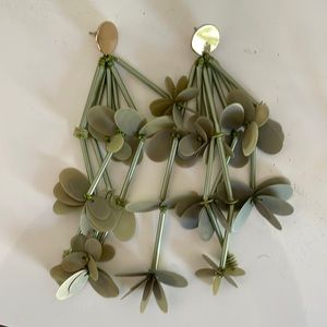 Dangling Earrings- Light Green Leaves and Gold hardware